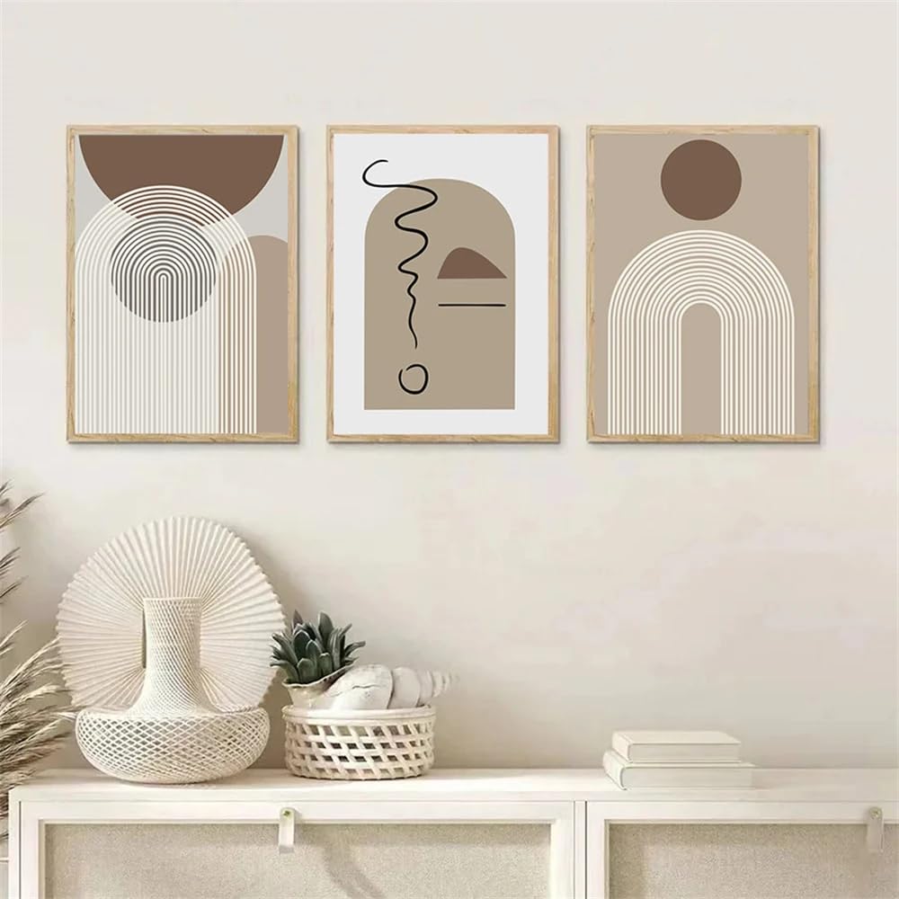 WUHBCZ Wall Posters-Abstract Beige Brown Geometric Lines Canvas Painting Boho Modern Poster Nordic Wall Art Print Picture Living Room Interior Office Decor-40 * 50cm/3PCS (No Frame)