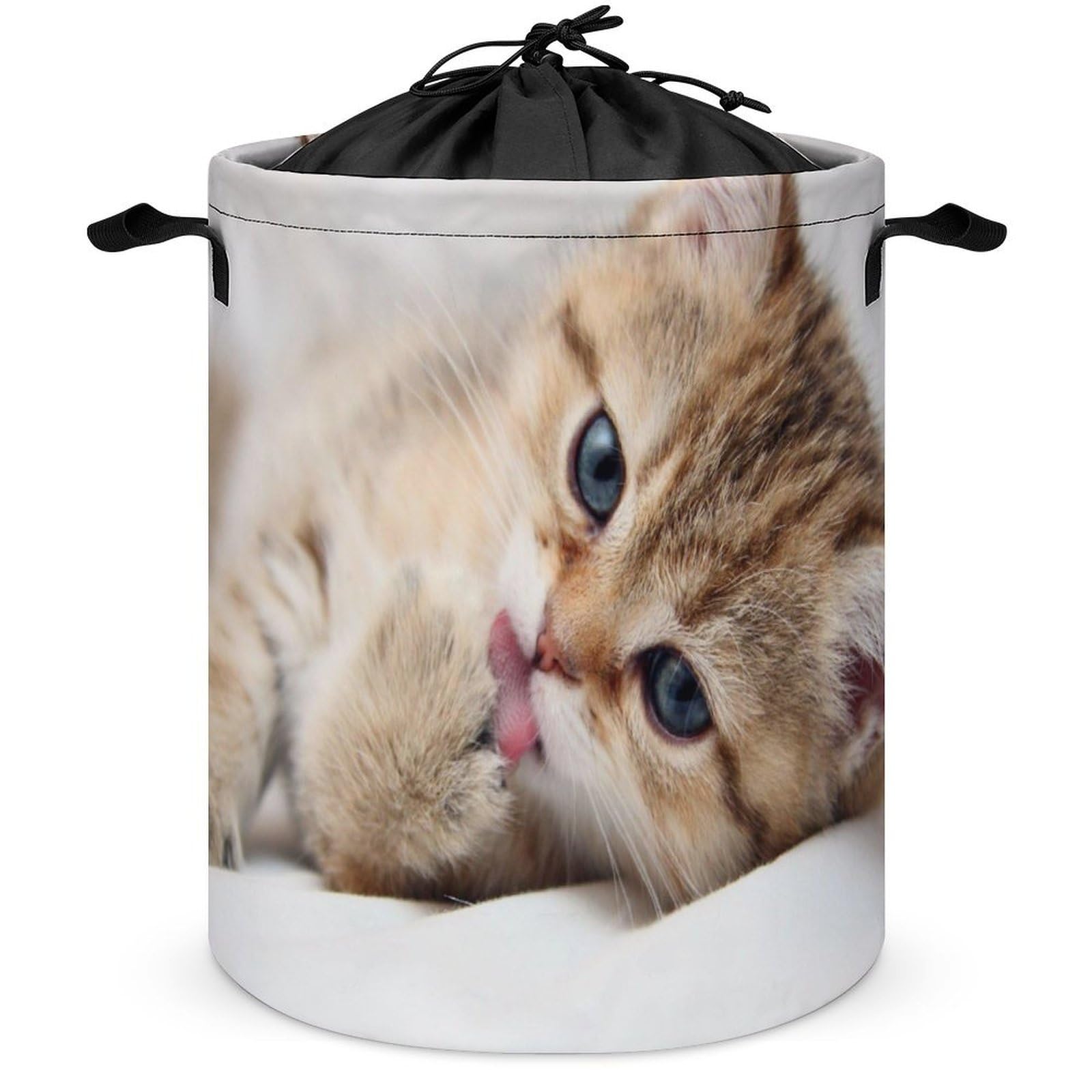 Qjjinxior Drawstring Laundry Hamper, Cat Pattern Laundry Basket, Washing Basket with Handle