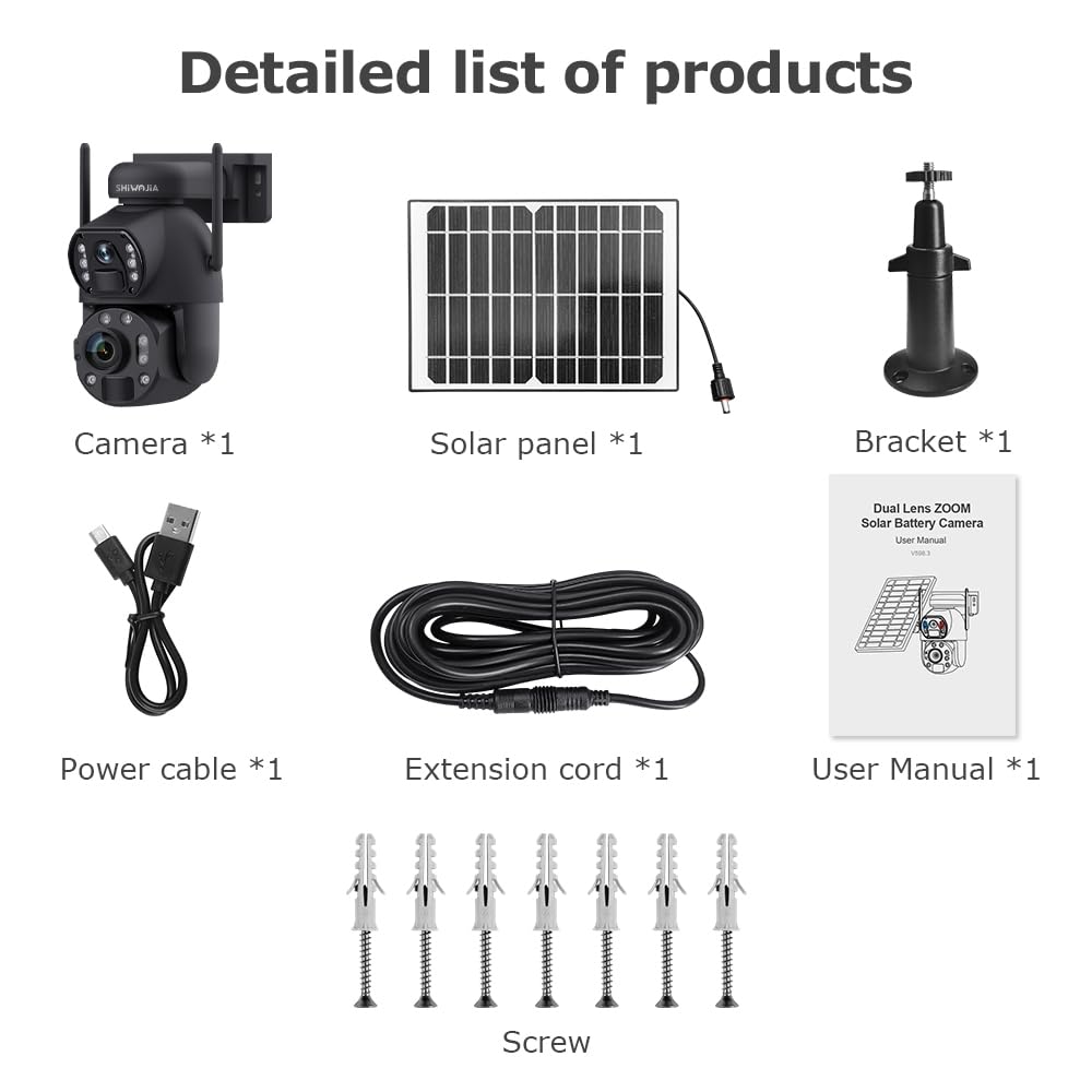SHIWOJIA Cámara 4G Solar Exterior, Cámara 4G Doble Lente Zoom Híbrido 50X, 6MP con visión Nocturna en Color, detección Humana PIR, Ranura SD, Metal, IP66