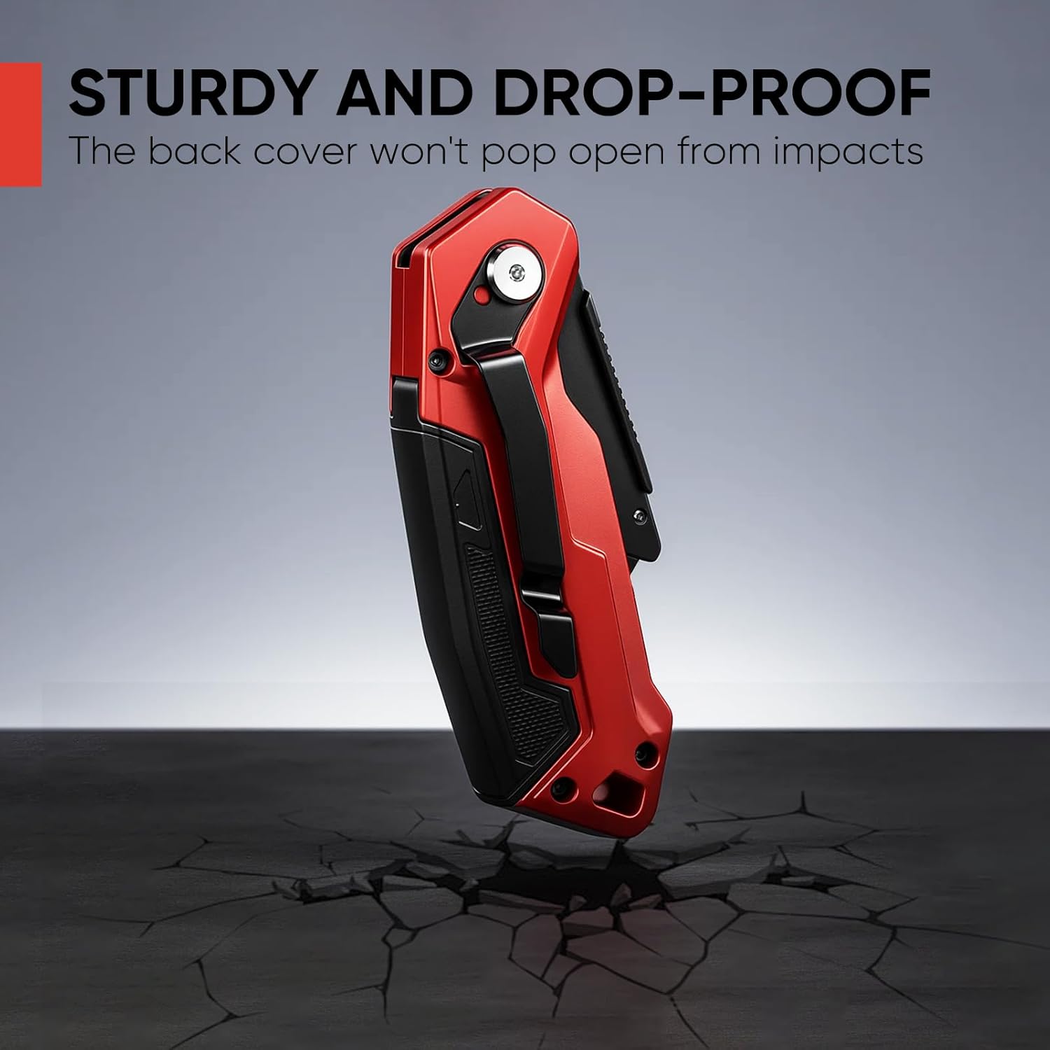 STEELITE Utility Knife Foldable, Box Cutter Heavy Duty Metal, Quick Open Botton Lock Razor Knife for Cartons, Rapes, Leather and Cardboard, Blades Storage Design with 13 Extra Blade, Red