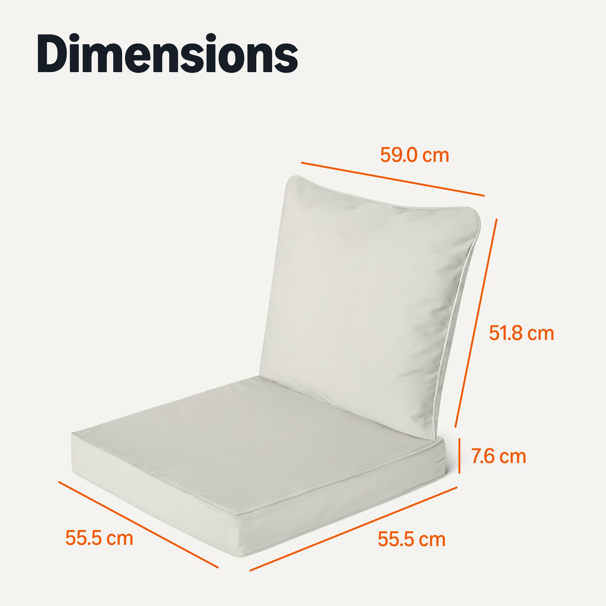 Amazon Basics Coussin de Chaise de Jardin avec Dossier, 55,6 cm x 55,6 cm x 7,6 cm, Beige, Lot de 1