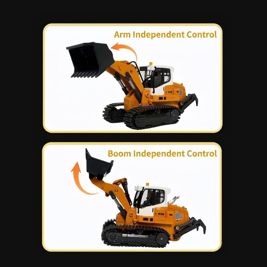 Koparko-ładowarka RC w skali 1/50 – 2,4 GHz 26-kanałowy model pojazdu budowlanego z efektem dźwiękowym i świetlnym oraz wiadro 3 w 1 do pracy na zewnątrz i wyświetlacza, prezent dla