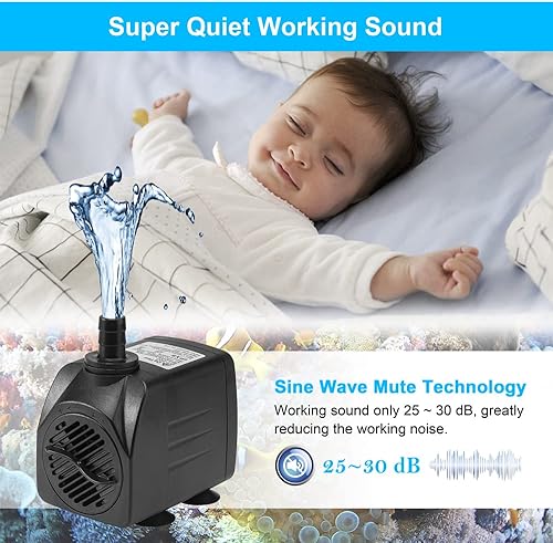 Miniatura 5 de Bomba sumergible de la fuente de la bomba de agua de 400gph, 25W, ultra silenciosa para acuarios, pecera, estanque, fuente estatuaria,