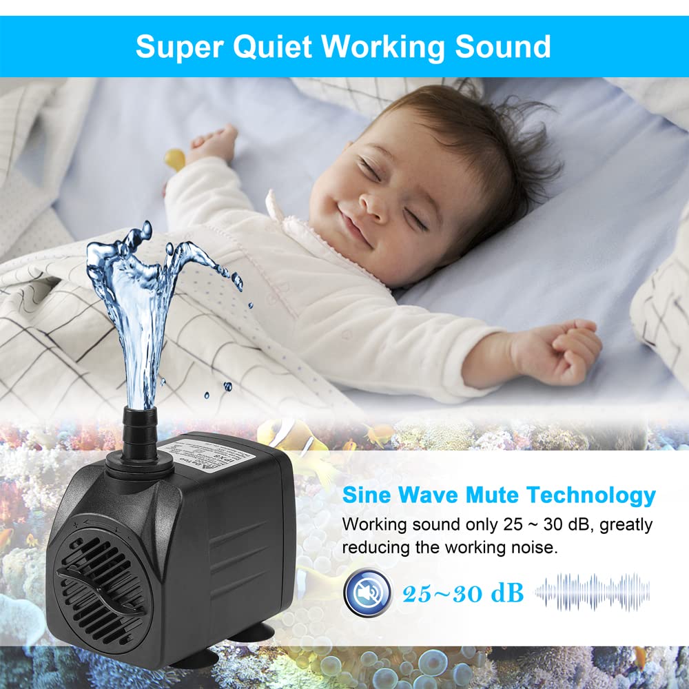 DaToo Bomba de agua sumergible de 400 GPH de 25 W, ultra silenciosa, para acuarios, peceras, estanques, estanques, estatuas, función hidropónica