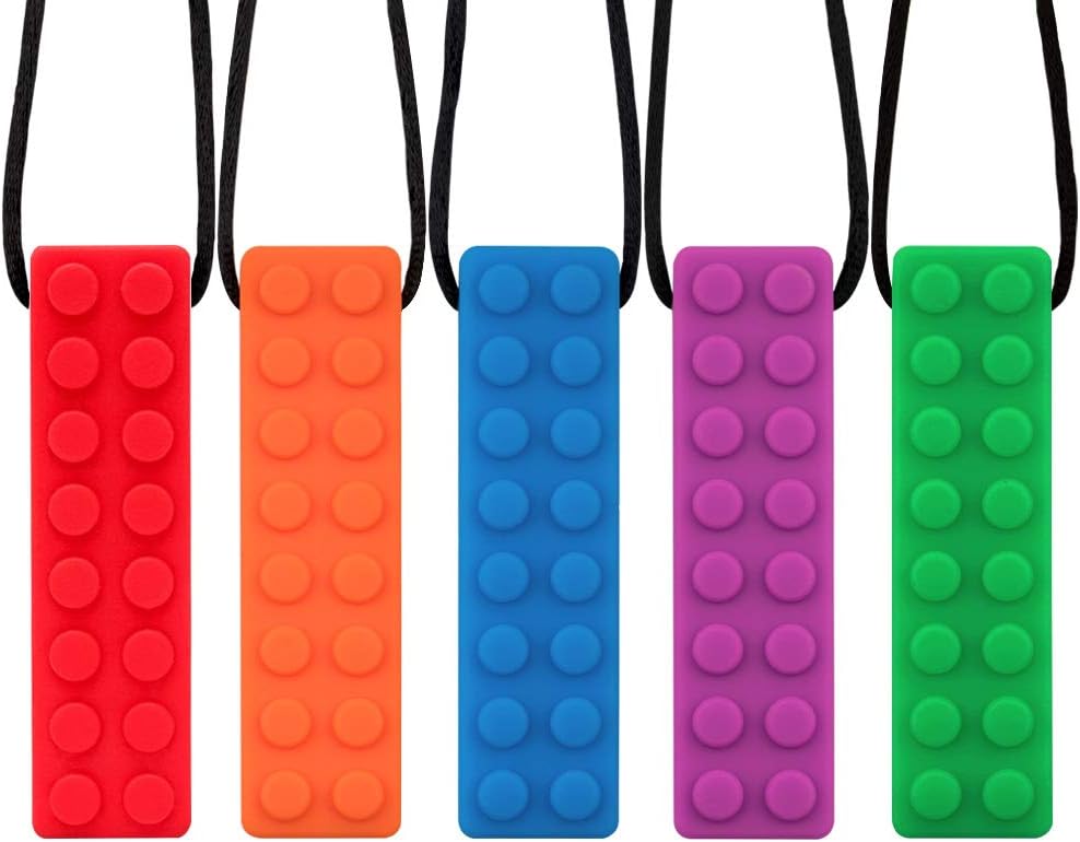 Evenwils Sensory Chew Necklace (5 Pack) - Teether Necklace Toy, Strong Silicone Chew Tool, Chewing Pendant for Boys Girls with Autism, ADHD, SPD, Oral Motor Teething Biting Needs