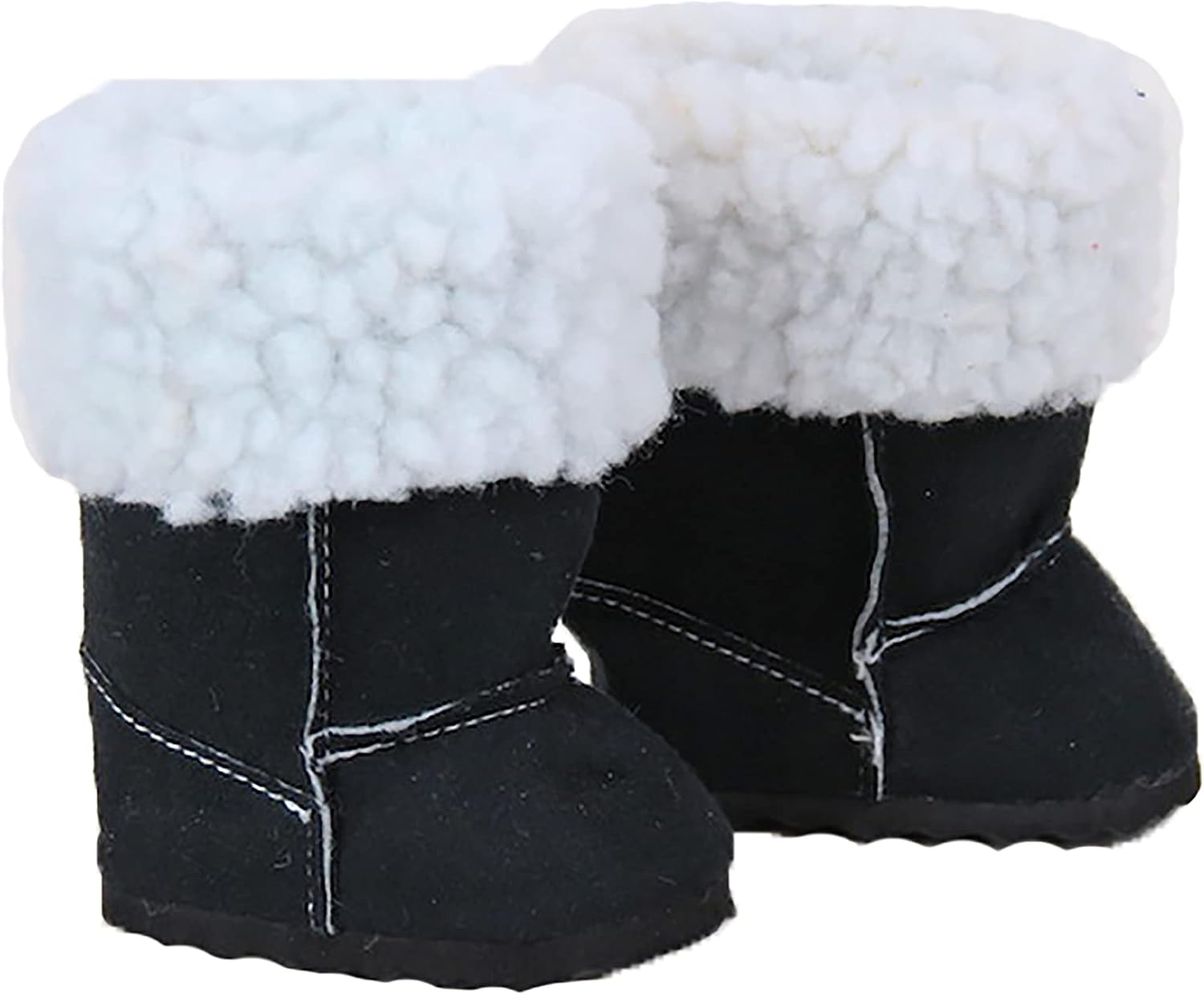 American Fashion World Black Boots with White Faux Sheep Fur for 18-Inch Dolls | Premium Quality & Trendy Design | Dolls Shoes | Shoe Fashion for Dolls for Popular Brands