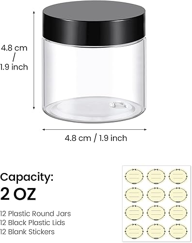 Miniatura 10 de TUZAZO - Paquete de 36 recipientes de plástico de 4 onzas con tapas y etiquetas sin bisfenol A - Tarros de plástico redondos vacíos transparentes de