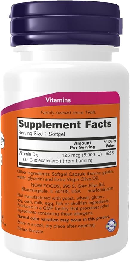 Now Vitamins D-3 5000 IU - 240 Softgels Pack de 3 miniatura 2