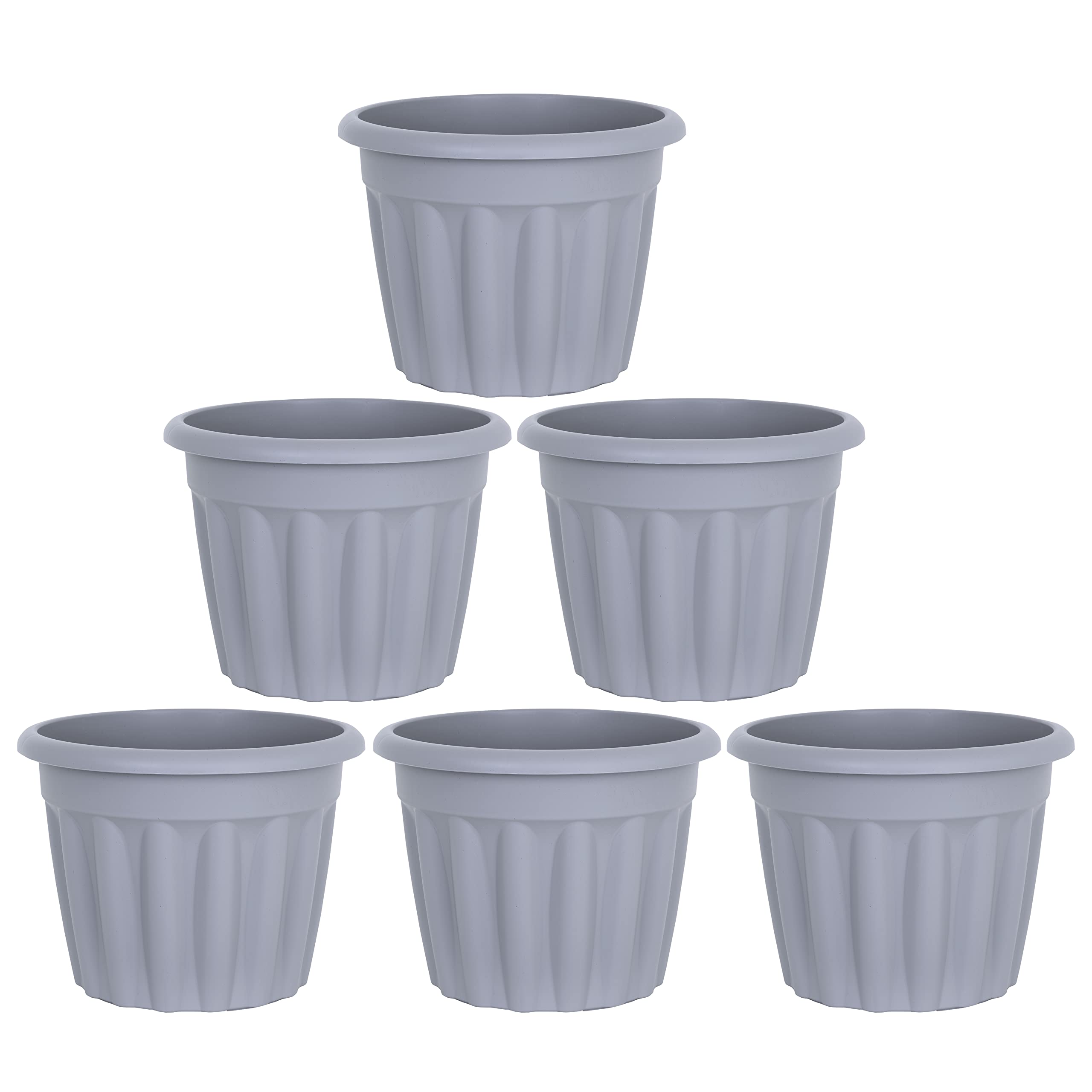 (Set of 6) 40cm Large Upcycled Grey Plastic Round Planters Indoor/Outdoor Plant Pot Lightweight & Weather Resistant Contemporary Style Garden Planters Plant Herb Flower Pot Nursery Pot