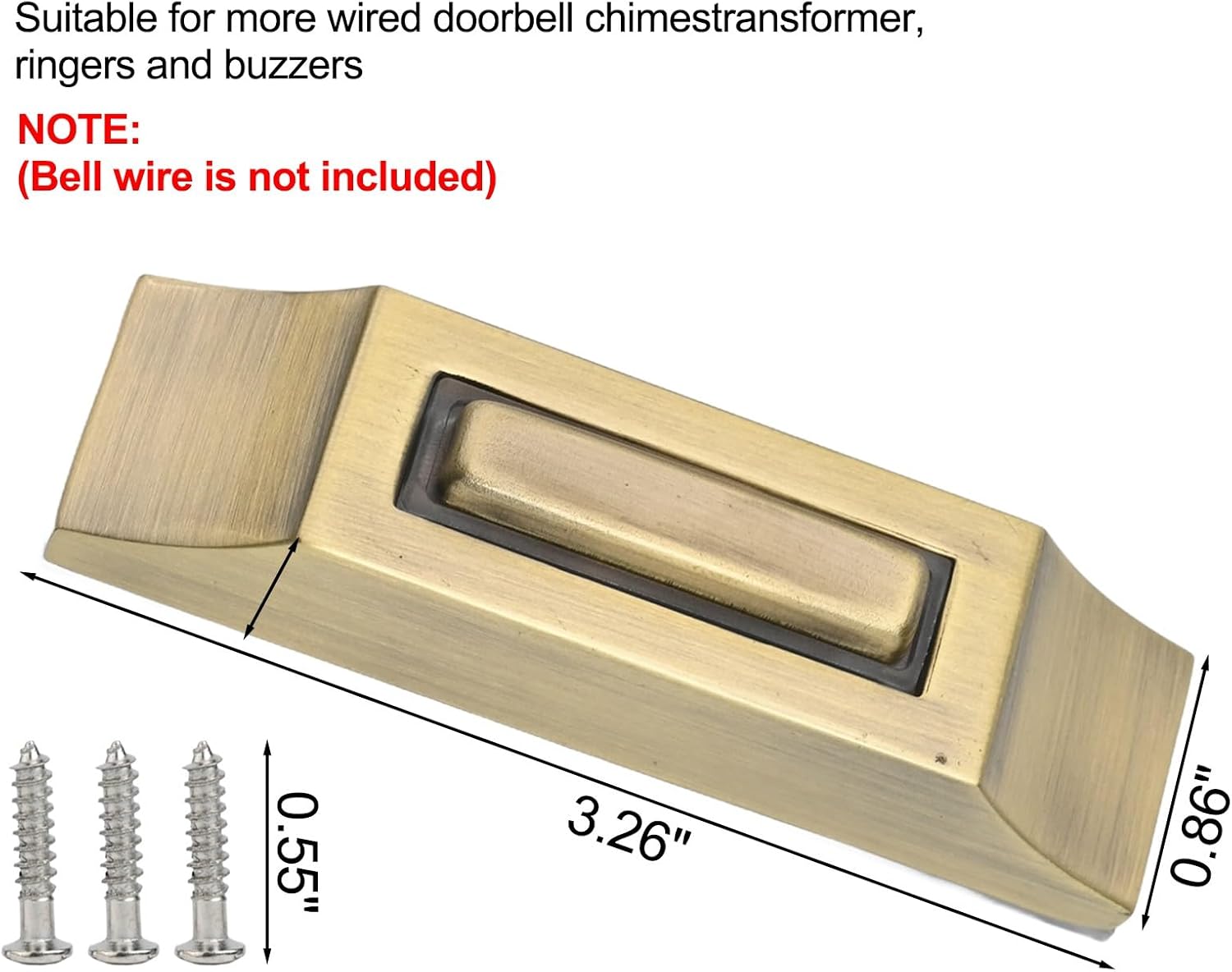 Wired Lighted Doorbell Button, Heavy Duty Zinc Alloy Wall Mount Chime Push with LED Visibility for Low Voltage 12-24V DC Systems, Bronze Finish