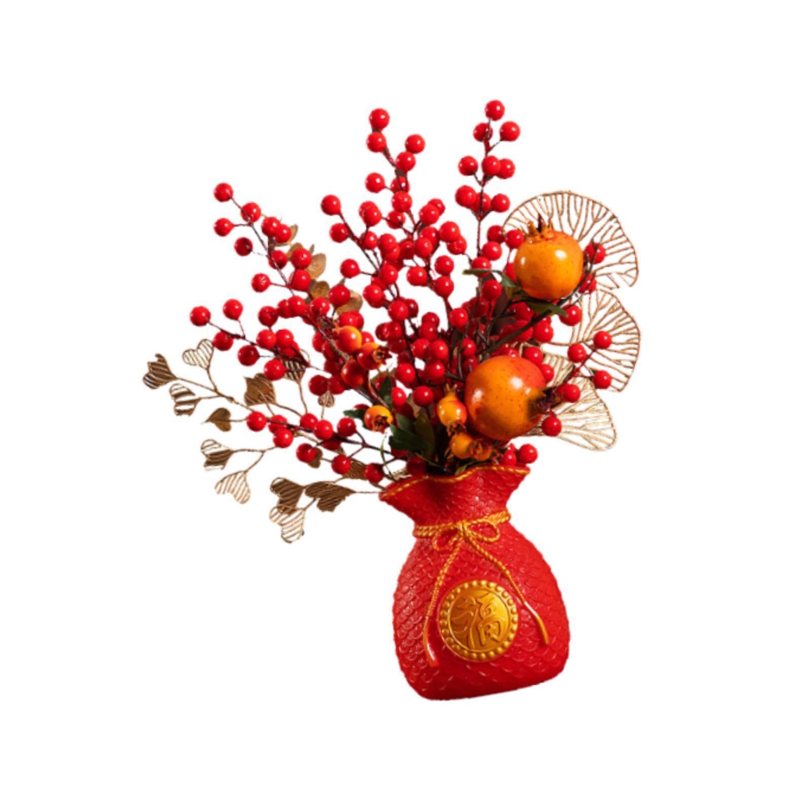 TWISAXC Whimsical Home Decor Featuring Colorful Artificial Red Bouquet For Chinese New Year Festivities Brings Cheer Artificial Red Bouquet Decorative Potted Plants