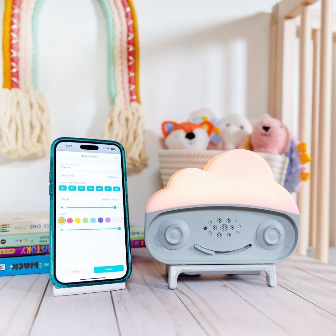Happiest Baby SNOObie Smart White Noise Machine - Tragbare Baby Soundmaschine mit Nachtlicht, 12 beruhigende Geräusche für Schlaftraining, Grau