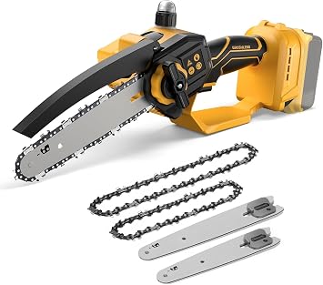 Mini Chainsaw Cordless for Dewalt 20V MAX Battery,8-Inch and 6-Inch 2-IN-1 Brushless Chainsaw with 750W Brushless Chain saw - 24.6FT/S Cutting, 4000RPM, for Wood CuttingBattery Not Included Yellow