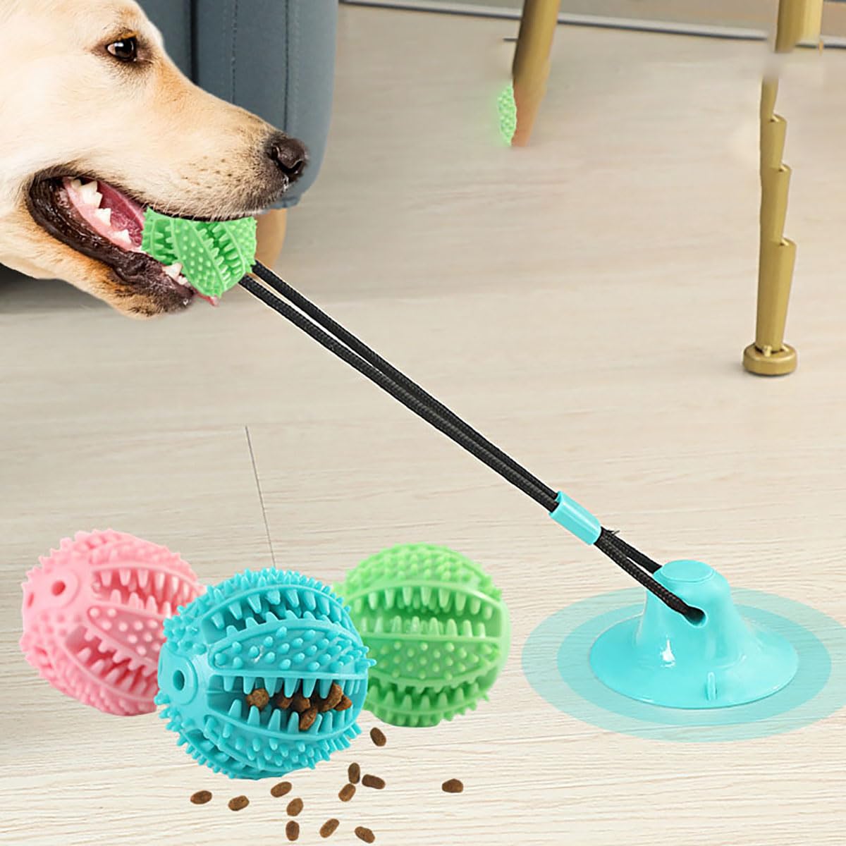 Jouet interactif à Ventouse for Chien avec Son et Fuite de Nourriture – Balle d'entraînement en Caoutchouc Durable for Le tir à la Corde(3)