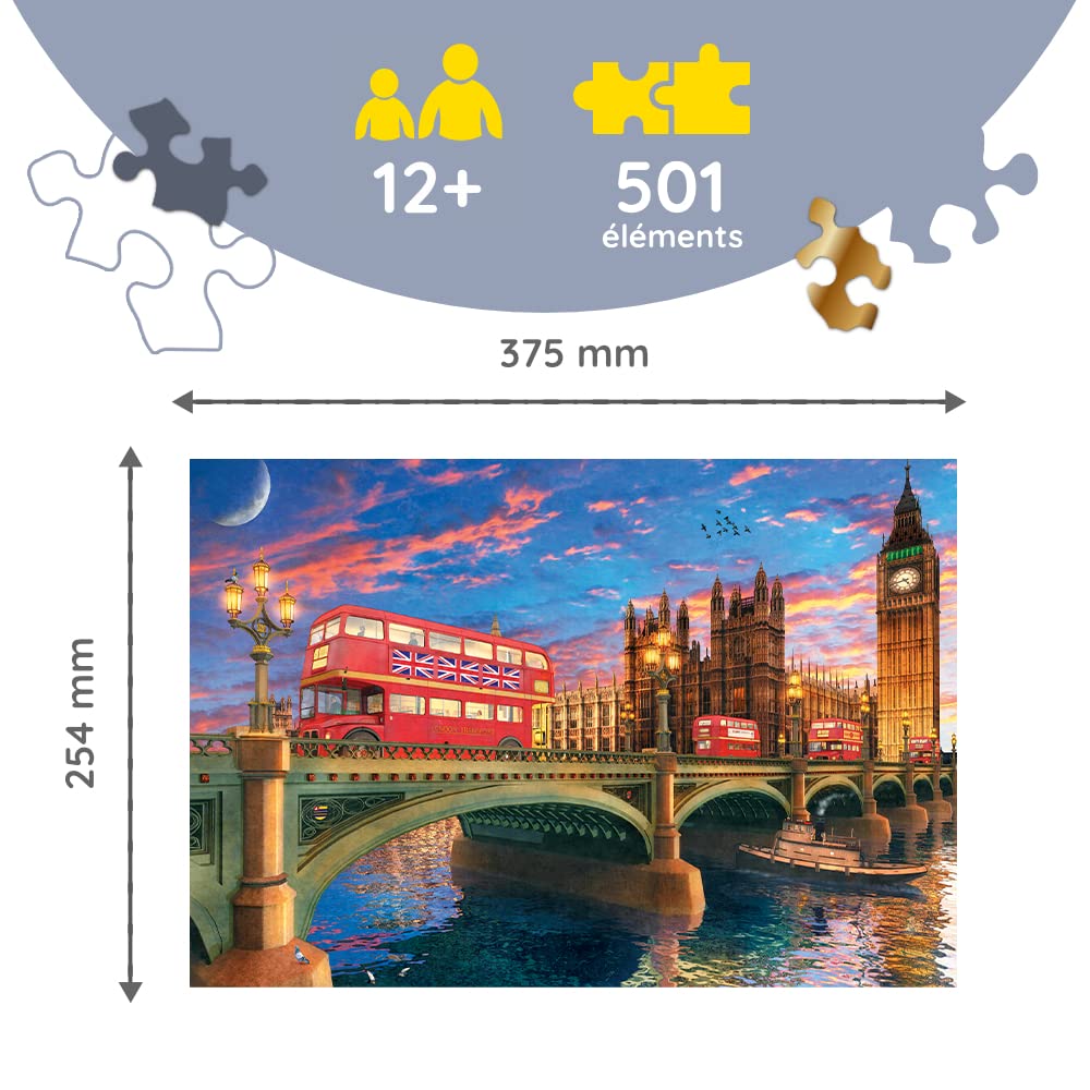 Trefl - Puzzle en Bois, Palais De Westminster, Big Ben, Angleterre, Londres London - 500+1 Pièces, Artisanat en Bois, Formes Irrégulières, 50 Figures De Monuments Et Symboles Anglais