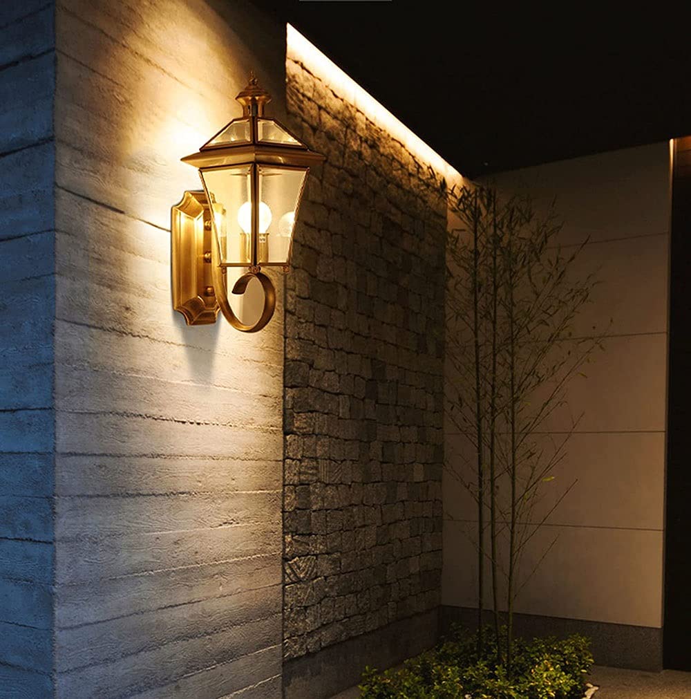 Applique Murale Extérieure Vintage Applique Murale Extérieure Étanche Luminaires Extérieurs En Laiton Lumière Verre Rustique Led Lanterne Murale E27 Antique Villa Patio Parc Jardin Lumières (Couleur