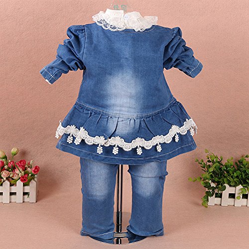 Yao 6M-4Y Infant 3Pcs Baby Girls Clothes Set Toddler Outfits Lace Dress Jacket And Jeans (2-3Y,Flower-White) #TOP1