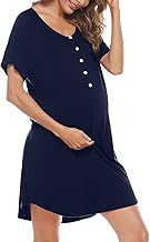 Uniexcosm Women's Maternity Nightdress Button Breastfeeding Nightwear Soft Nursing Nightgown for Pregnancy Short Sleeve Maternity Pyjamas Loungewear