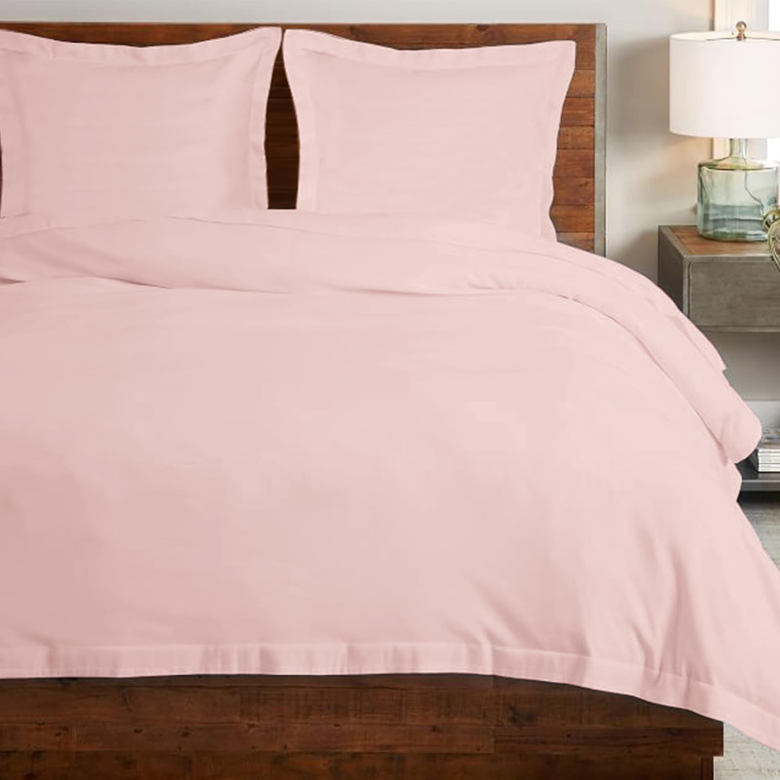 Pizuna Coton peigné Ensemble de Housse de Couette 240x220 cm 2 Personnes Rose Clair, 100% Coton Longue Tige 400 Fils Armure Satin, Housse de Couette de Luxe avec Fermeture à Boutons Rose Clair | 2 Personnes, 100% Coton Longue Tige Armure Satin, Housse de