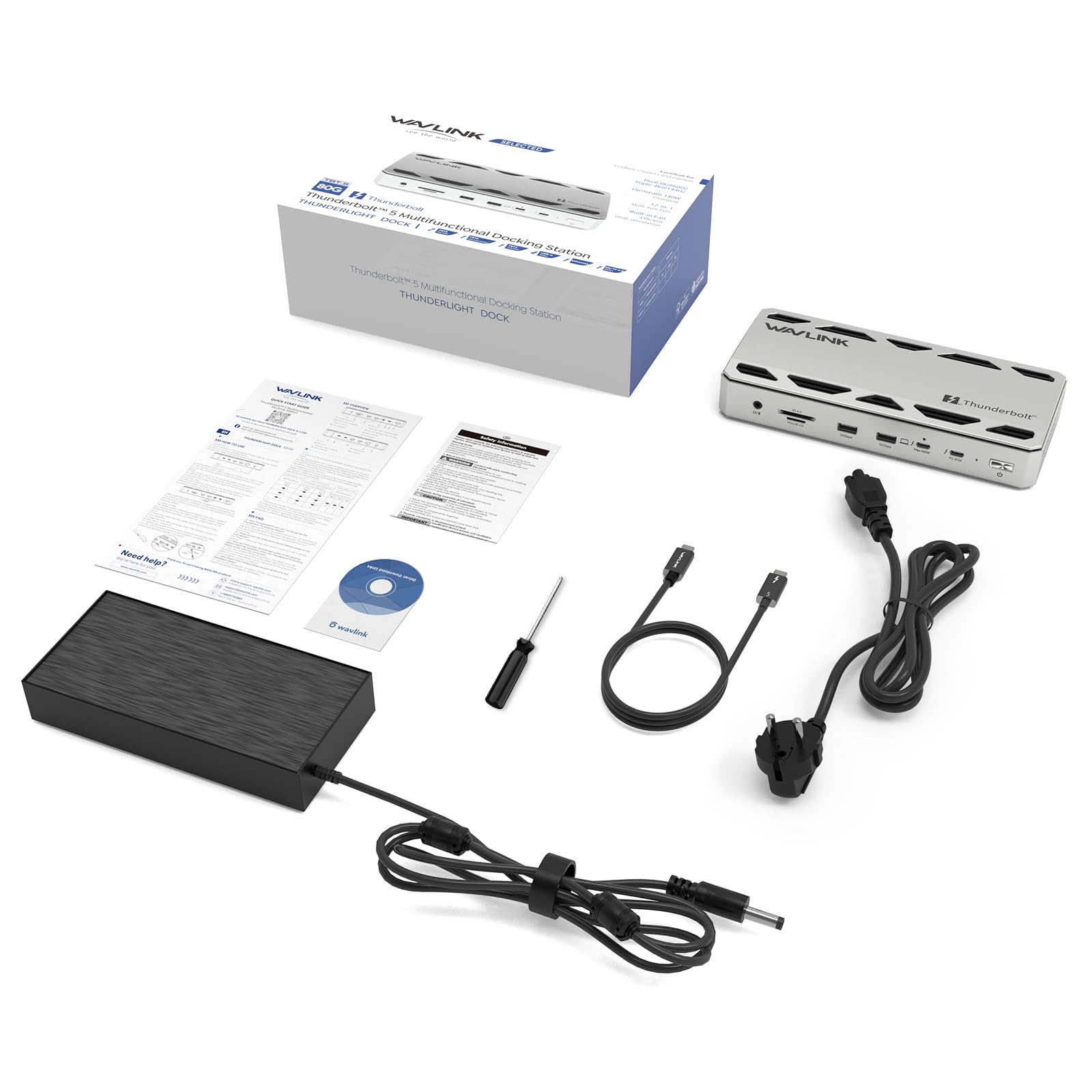 WAVLINK Docking station Thunderbolt 5 certificata Intel | Trasferimento dati massimo a 120 Gbps, PD IN da 140 W, Ethernet 2.5G, 4 x USB-A 3.2 Gen 2, SD4.0, per laptop con TB5/4