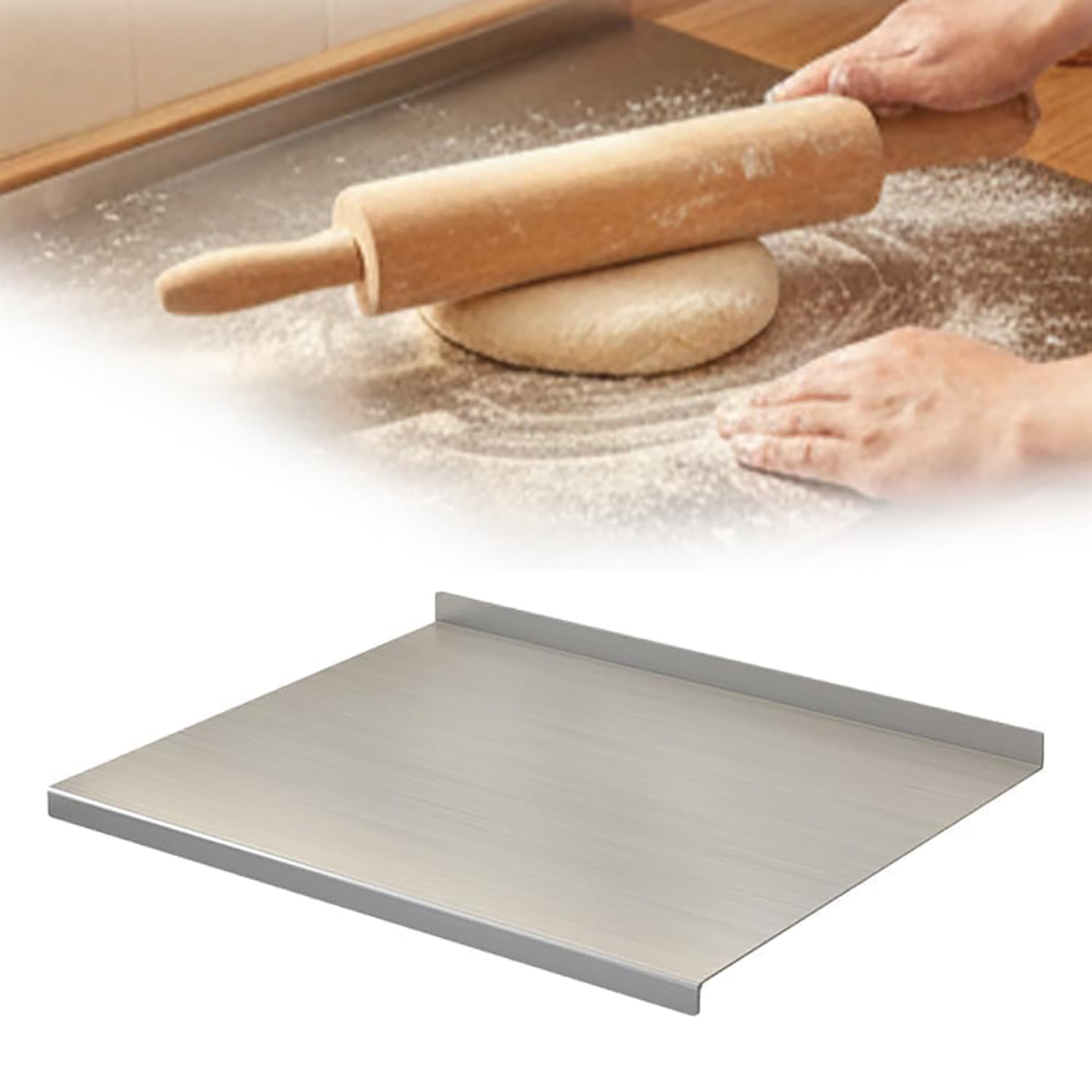 Planche à Découper Inox 60 x 50 x 0.15 cm, Planche a Decouper Plan de Travail, Protege Plan de Travail Cuisine avec Bord d'Arrêt pour la Cuisine, Camping, Barbecue, Bar, Restaurant