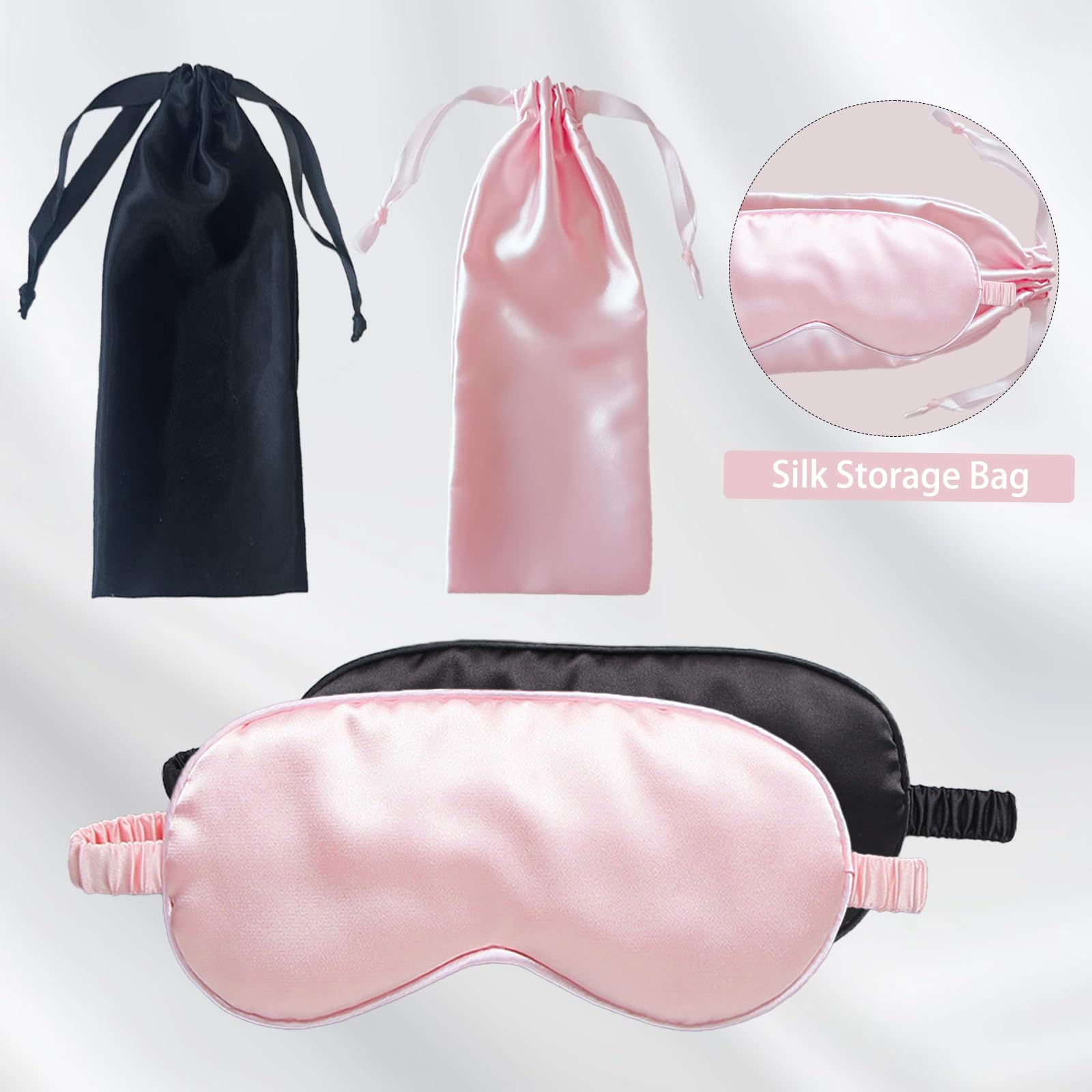KEYRI 4 Pezzi Mascherina per Dormire per Donne, Maschera per Dormire Seta Mascherina per Occhi Antiluce e Morbida Mascherina Occhi per Dormire per Viaggi Pisolino con Fascia Elasticità