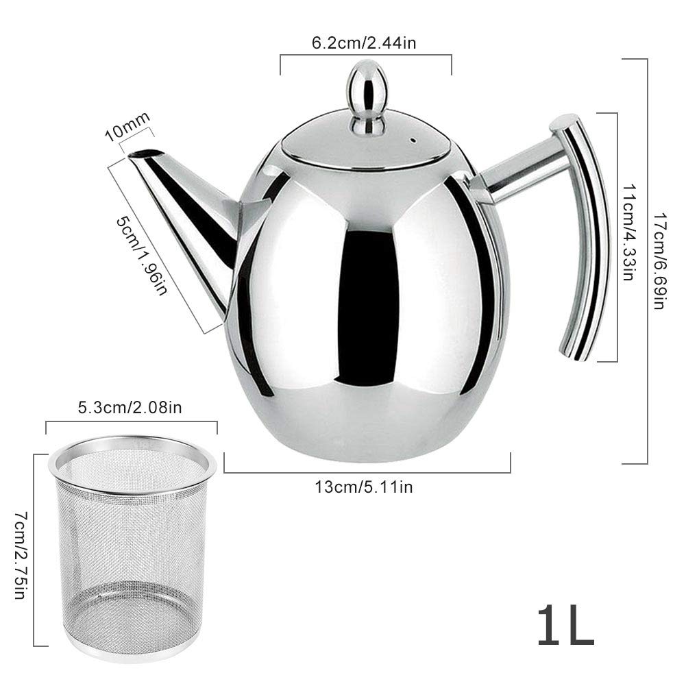 Dzbanek do herbaty ze stali nierdzewnej z zaparzaczem do herbaty luzem i torebek z herbatą (1500 ml)