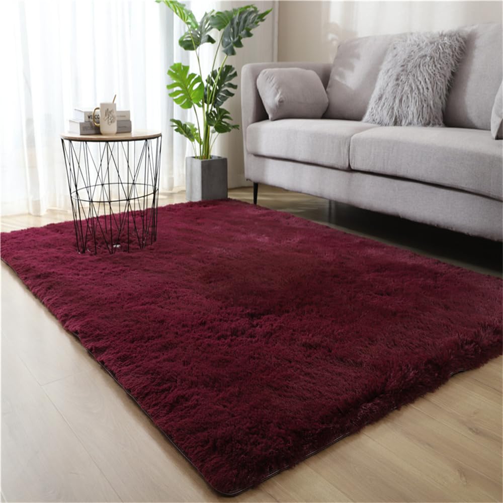 Tapis Salon Tapis Grande Taille Chambre Modernes, Soft Tapis De Salon Tapis à Poils Longs Grand Tapis pour Enfant Chambre, Salon, Chambre à Coucher (160x230cm,Rouge Bordeaux)