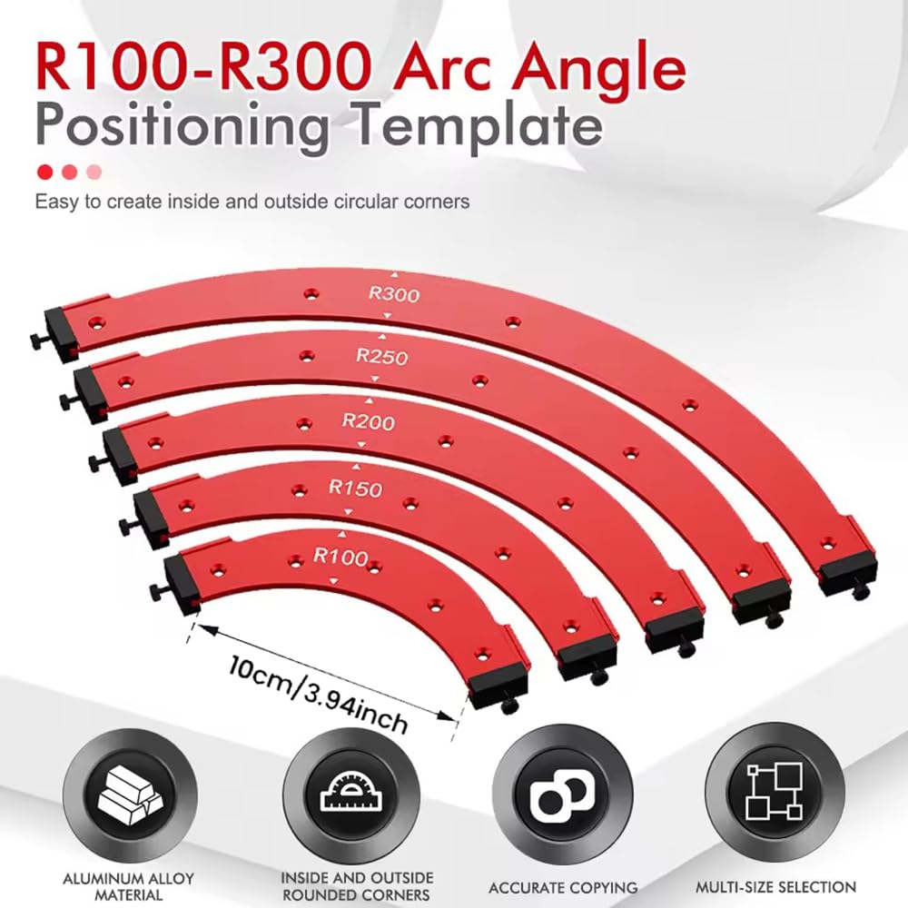 Gabarit d'angle rond,Gabarits d'angle rond pour le travail du bois,Pochoirs De Rayon De Coin Rond Pour Le Travail Du Bois,avec clip amovible en alliage d'aluminium R100-R300 pour le travail du bois