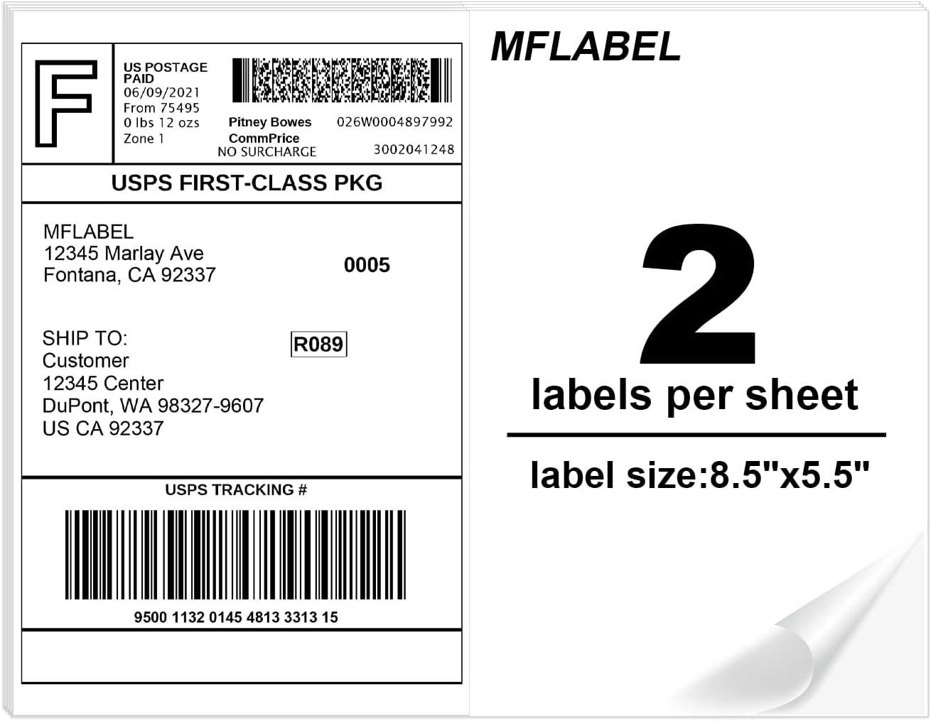 Buy MFLABEL Half Sheet Labels with Self Adhesive, 8.5 x 11 Inches