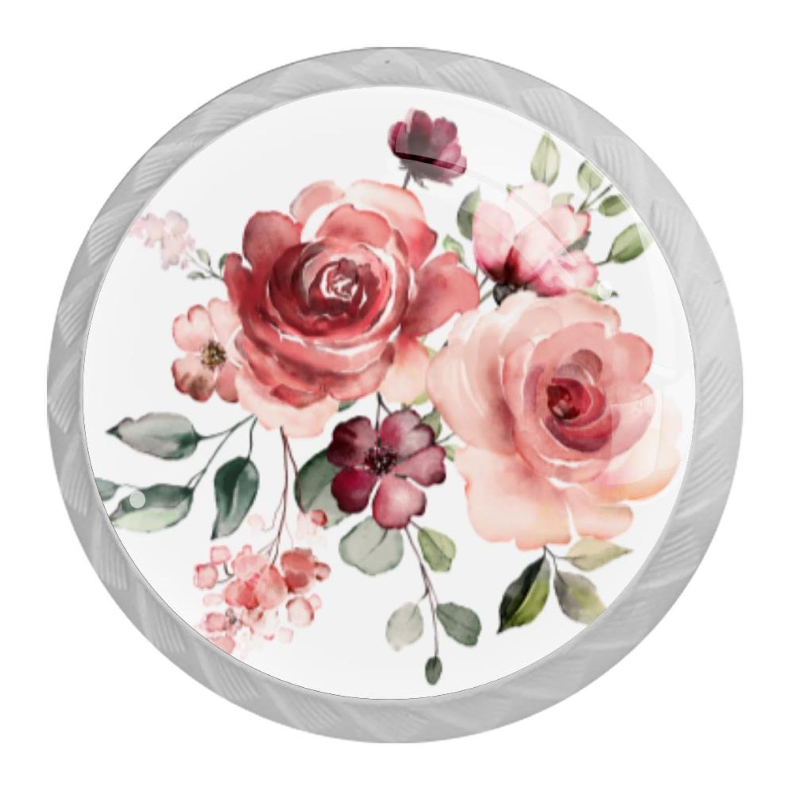 Tqmspg 4 Pieces Drawer Pulls Blossom Flowers Door Knobs Dresser Handles for Kitchen Wardrobe Cupboard Hardware Furniture