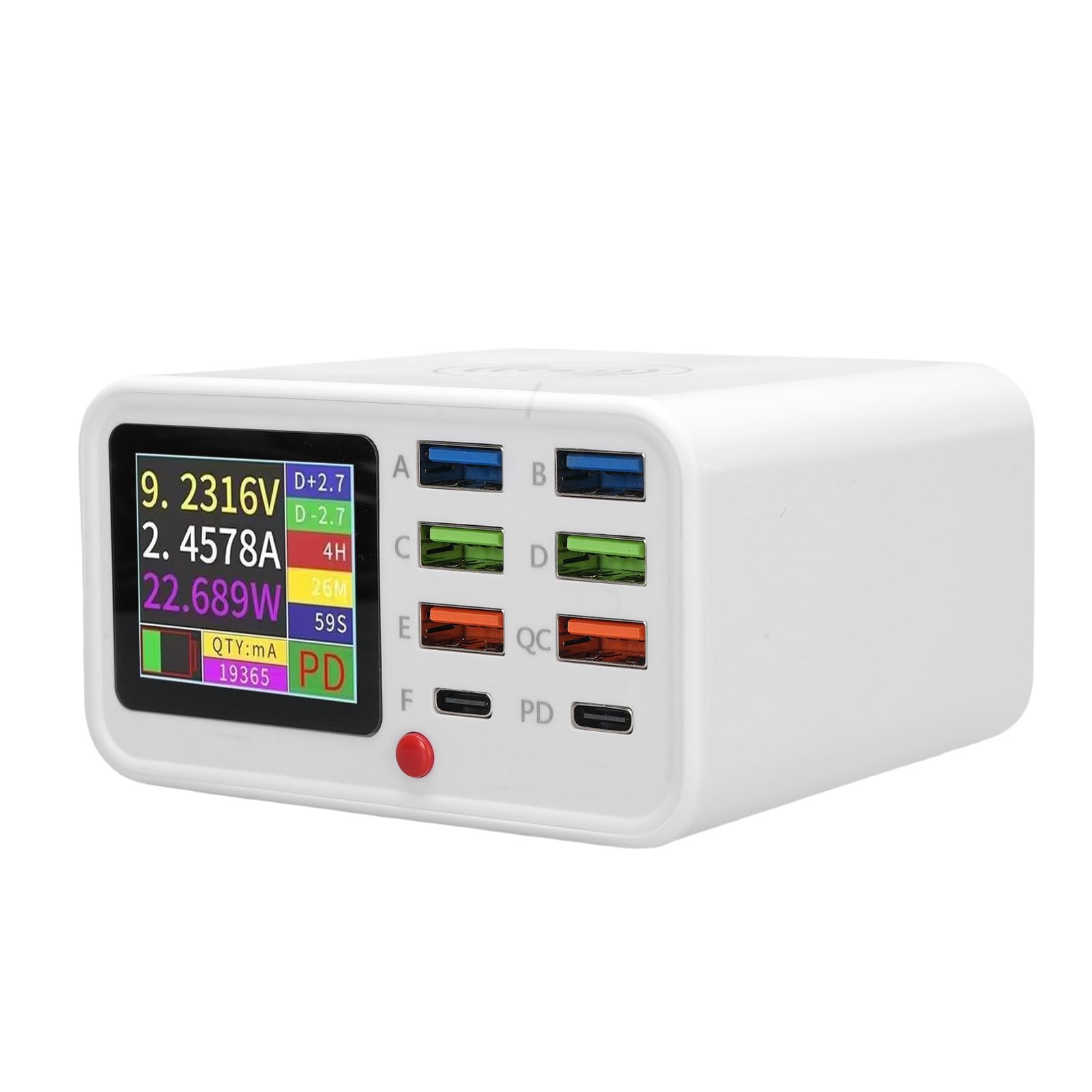 banapoy Estación Carga USB 65W y 8 Puertos, Concentrador Carga Rápida Múltiples Dispositivos con Inalámbrica y Pantalla Visualización, para Tabletas Teléfonos Inteligentes (Enchufe de la UE)