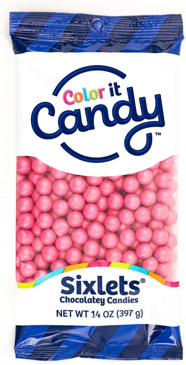 Shimmer Bright Pink Sixlets 14 Oz Peg Bag - Perfect For Table Centerpieces, Weddings, Birthdays, Candy Buffets, & Party Favors.