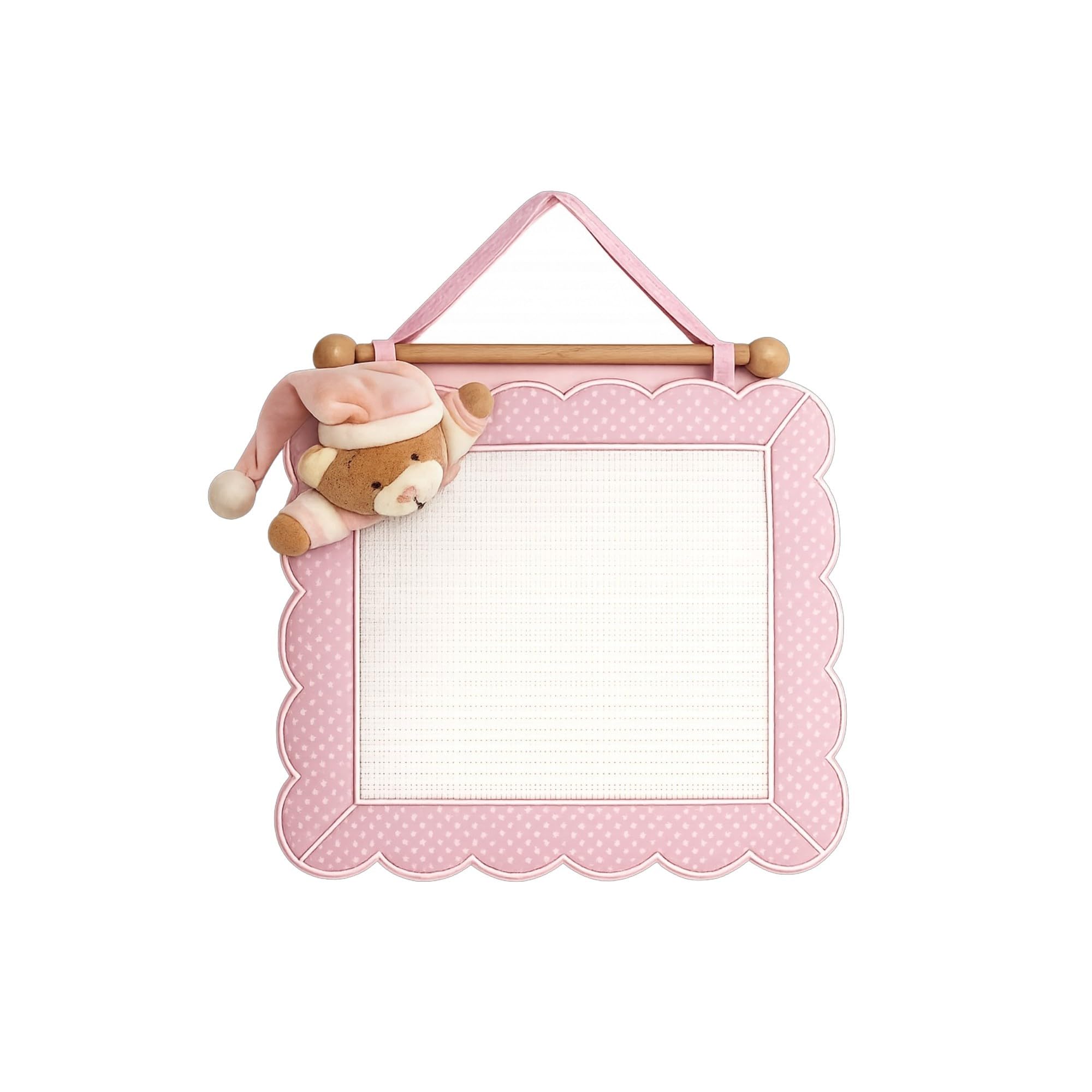 Fiocco Nascita Quadretto Rosa da Ricamare con Orsetto per Neonato 27X24 cm