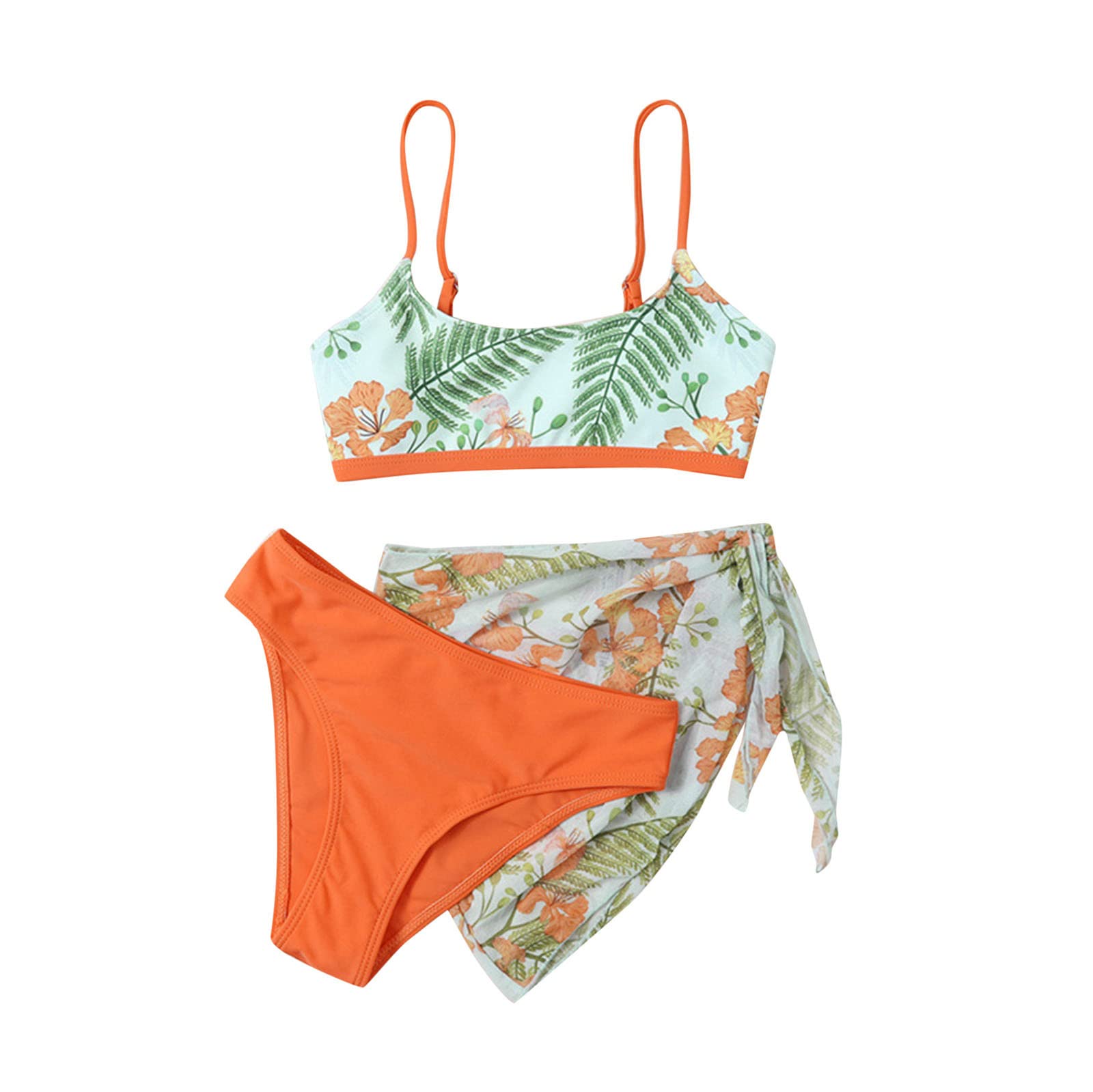 liangp Niños Niño Niña Trajes de Baño de 3 Piezas Traje de Baño Soild Bikini Tops Calzoncillos Estampado Falda Conjunto Traje de Baño 86