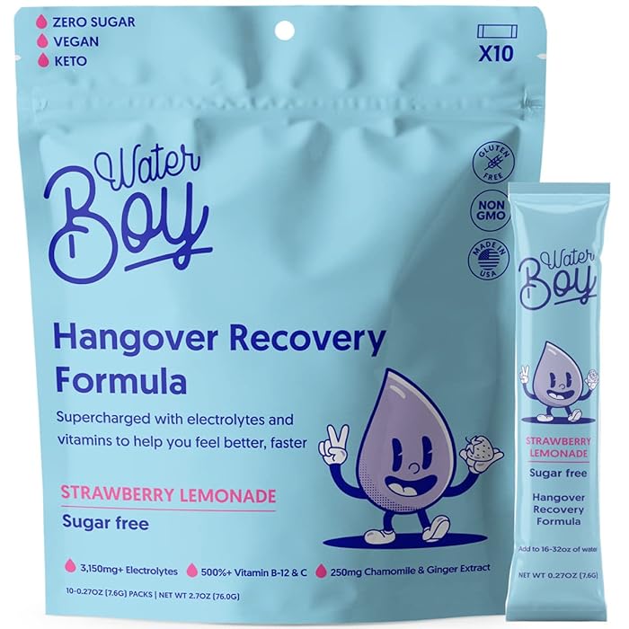 Buy Waterboy Electrolyte Hydration Powder Packets Sugar Free Hangover Relief Ginger + L