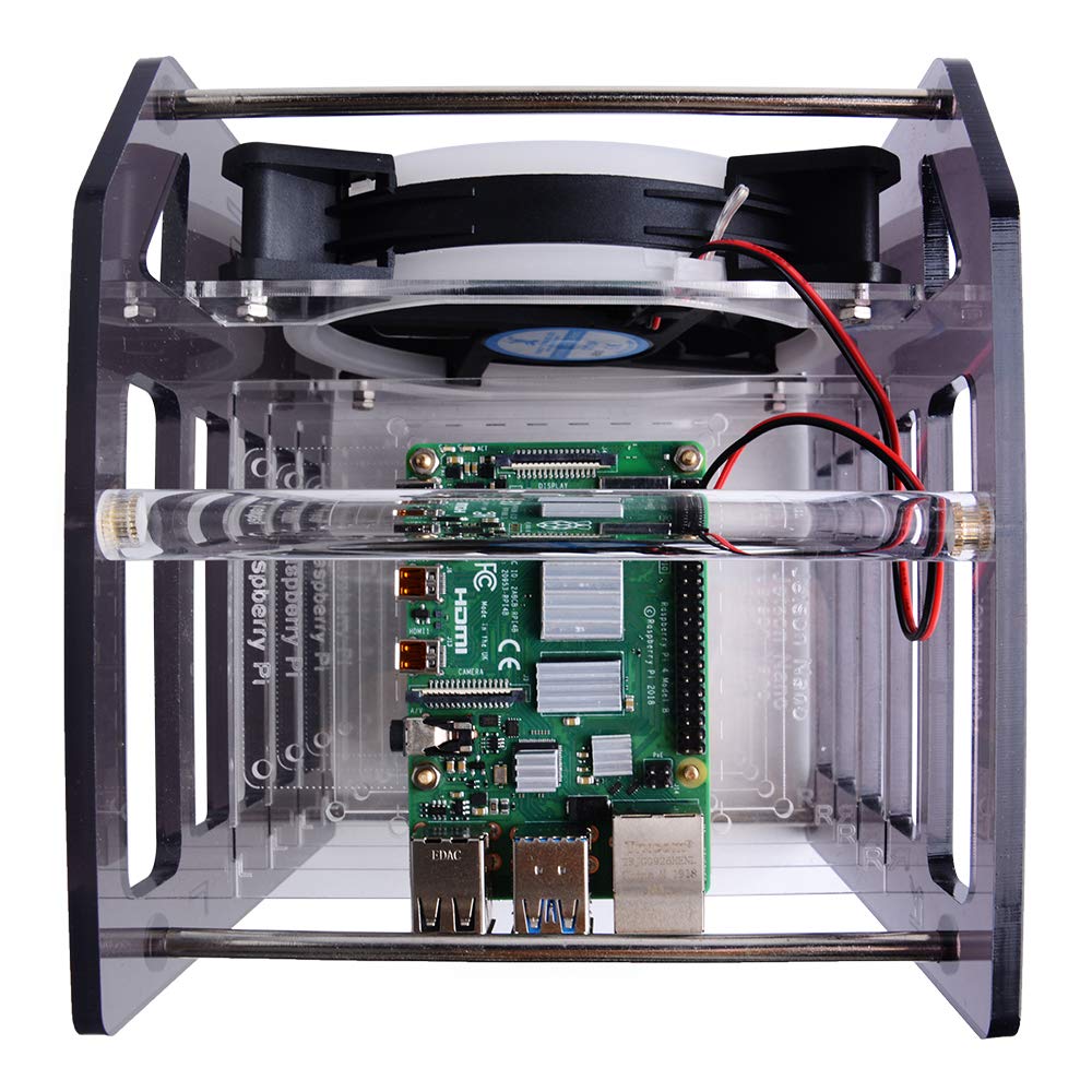 GeeekPi 4‑lagiges Acryl Cluster Gehäuse für Raspberry Pi, Rack Tower Gehäuse mit 120 mm RGB‑LED‑Lüfter (5 V), kompatibel mit RPi 4B/3B+/3B/2B/B+ und Jetson Nano