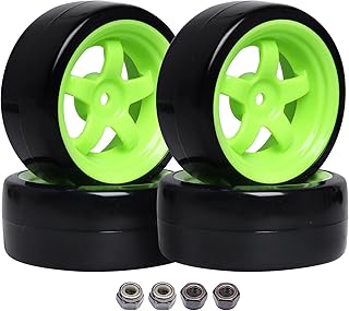 AllinRC 1/10 RC Drift Tires and Wheels 12mm Hex Hard Tyre for RC Drifting Car, Also Fit 1/12 1/14 1/16 Scale Models, Set of 4
