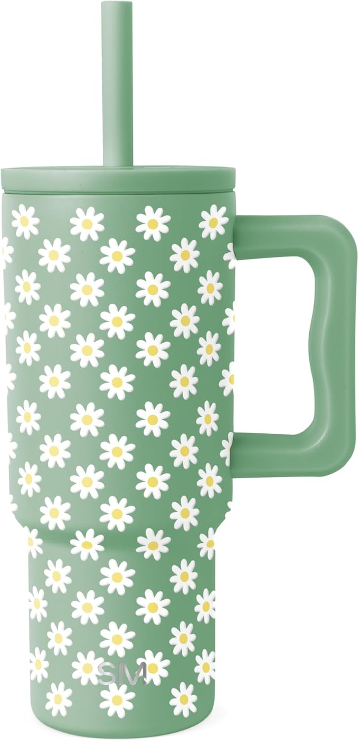 Simple Modern Kids 24 oz Tumbler with Handle and Silicone Straw Lid | Spill Proof and Leak Resistant | Reusable Stainless Steel Bottle | Gift for Kids Boys Girls | Trek Collection | Sage Florals