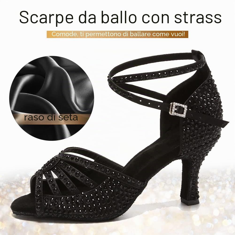 JUODVMP Scarpe da Ballo Strass Donna Scarpe da Ballo Standard Latino-Salsa Sandali Glitterati