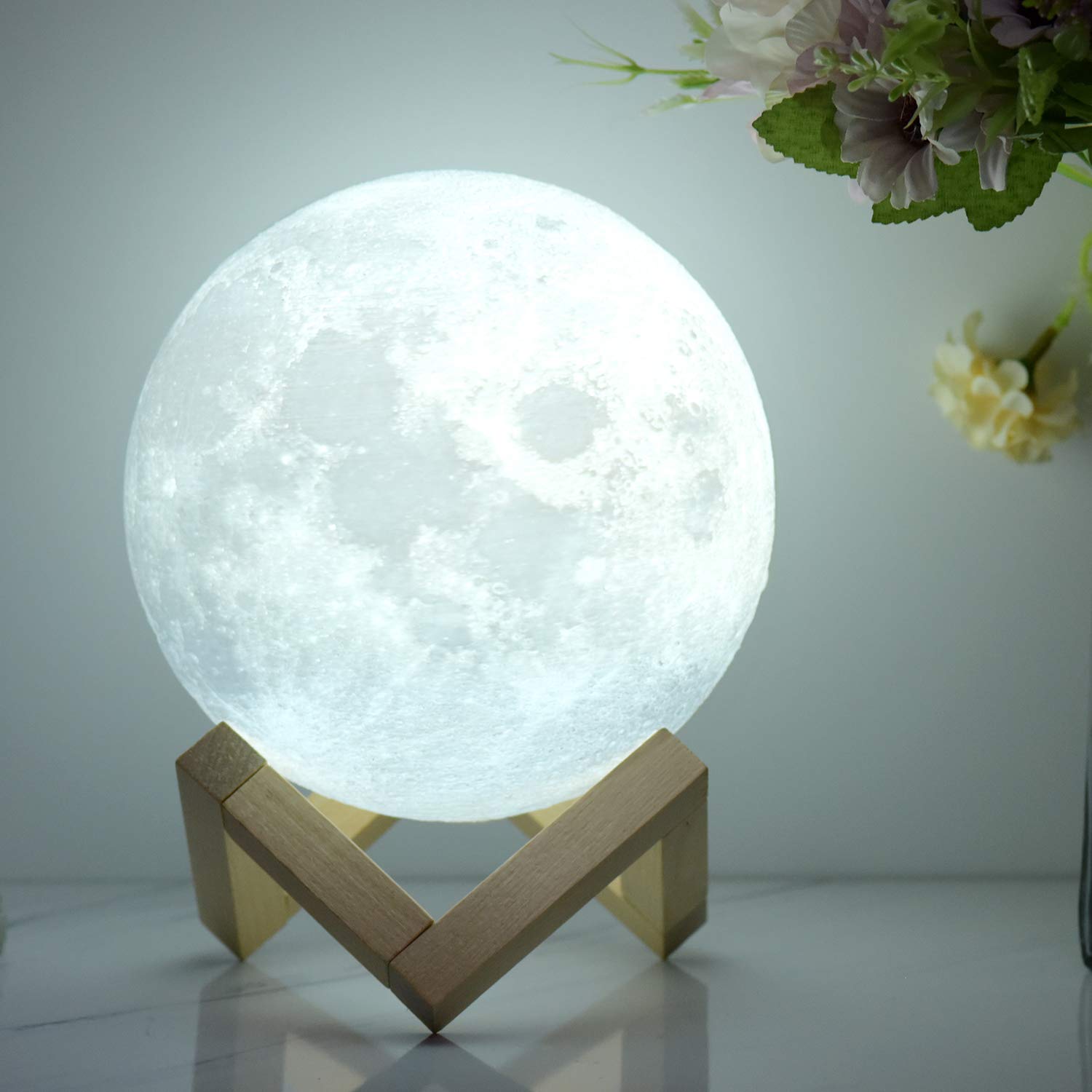 CooPark Moon Lamp Galaxy Night Light 3D Printing Dimmable Timer Moonlight 16 Colors with Stand & Remote & Touch Control & USB Rechargeable, Birthday for Baby Kids Friend Party Bedroom (12cm/4.7'') [Energy Class G]