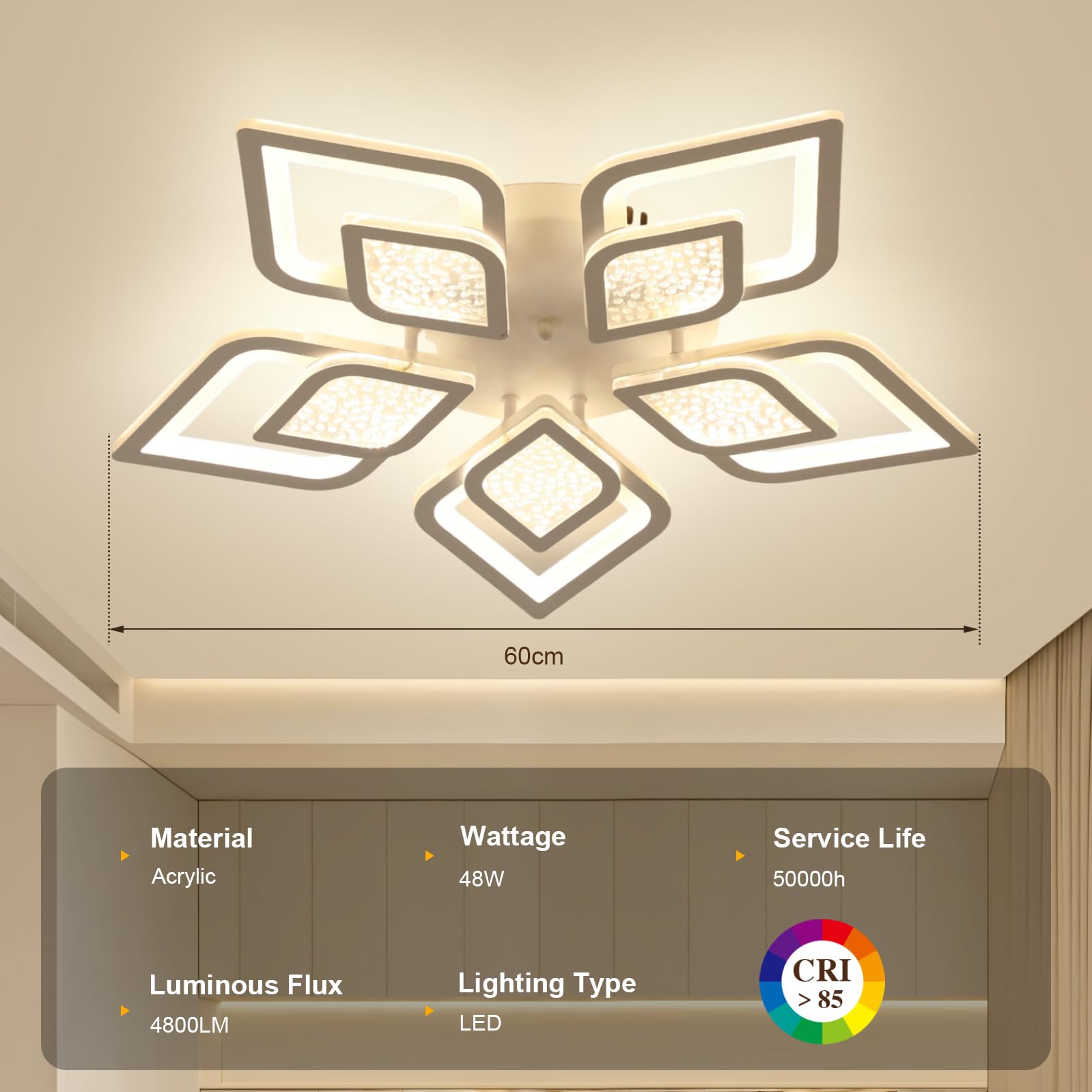 EASY EAGLE Lampara Techo Regulable: Plafon Led Techo Moderno con Mando a Distancia y APP 3000K-6500K, Luz de Techo para Salon Dormitorio Moderno, 48W 4800LM 61CM