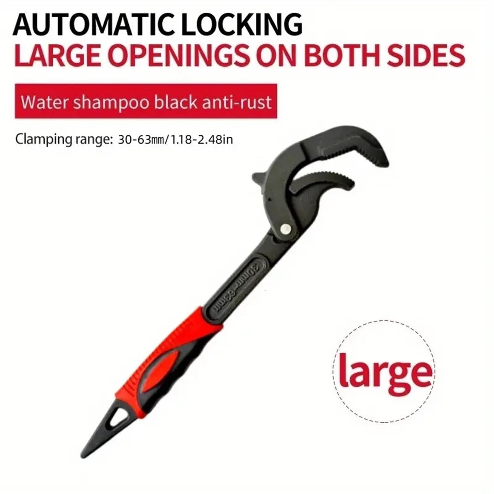 Wielofunkcyjny klucz do rur z uchwytem automatycznym Metalowy klucz samonastawny Zestaw narzędzi kombinowanych z szybko otwierającym się kluczem do rur (Size : Large)