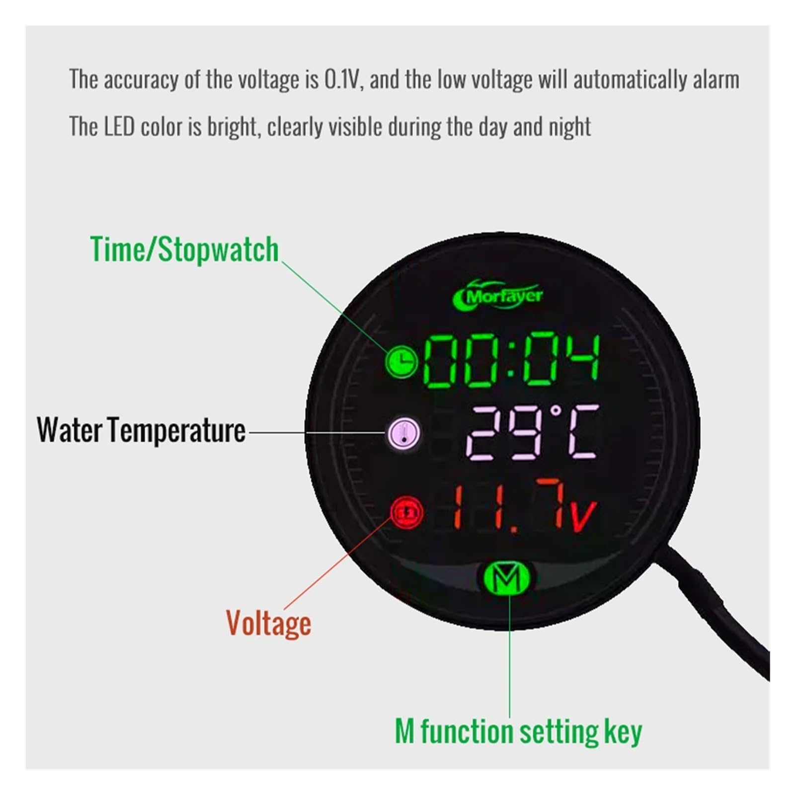 Orologio Termometro Voltmetro Universale Per Moto Con Display A LED, Misuratore Della Temperatura Dell'acqua DC 9-24V, Accessori Per Moto Indicatore