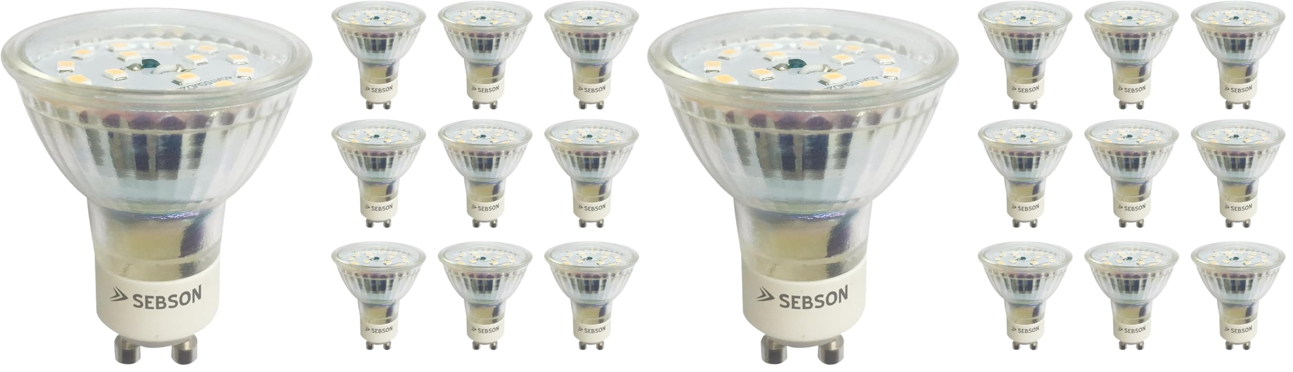 SEBSON GU10 LED Lampe 5W dimmbar warmweiß, Ra95 flimmerfrei ersetzt 30-35W Halogen, 3000K, 230V LED Leuchtmittel, Deckenlampe ø50 x 57mm - 10er Set (Packung mit 2)