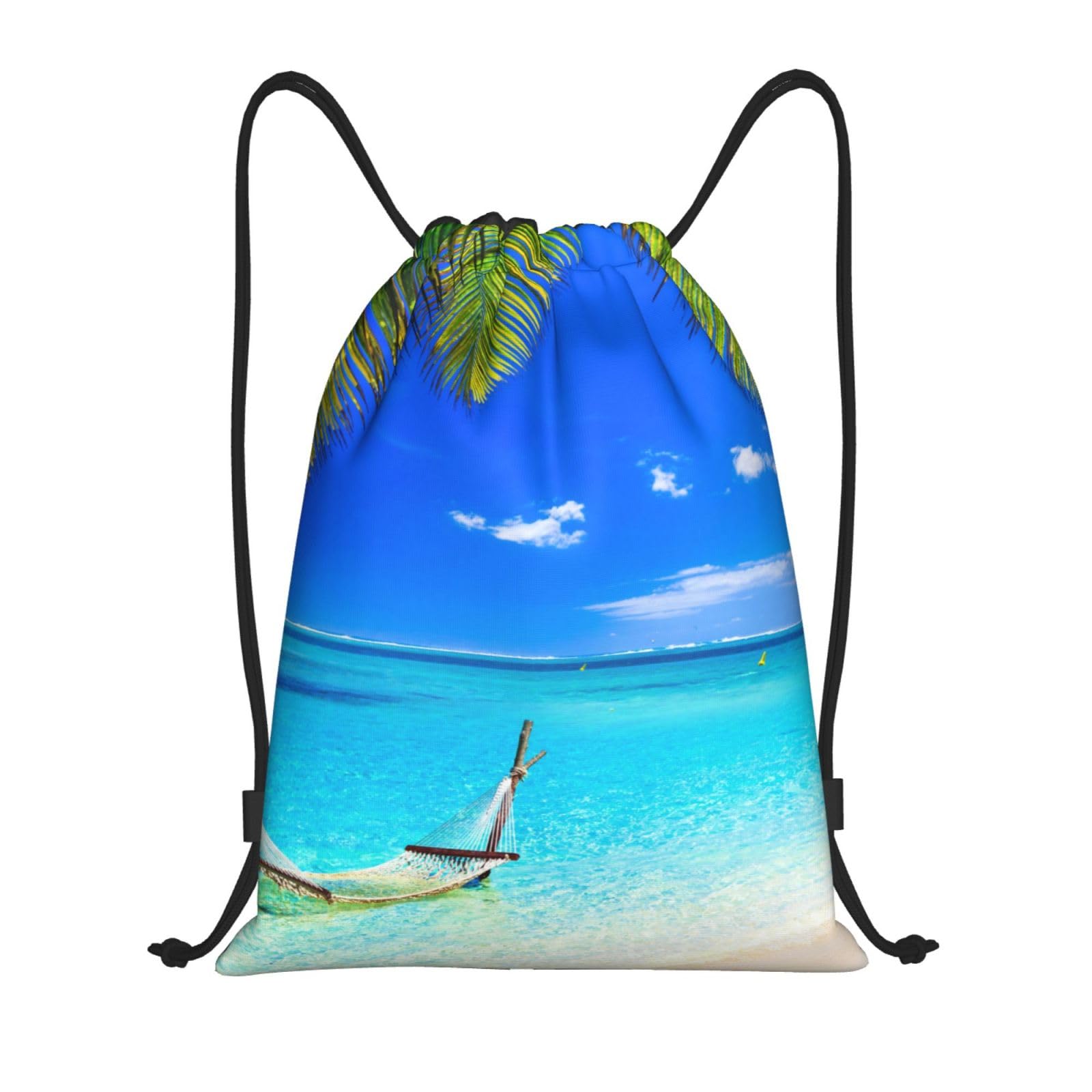 MKNAZ Tropical Sunny Beach Printed Drawstring Bag,S - Versatile Waterproof Lightweight Backpack For Travel, Sport, Gym, Shopping, And School