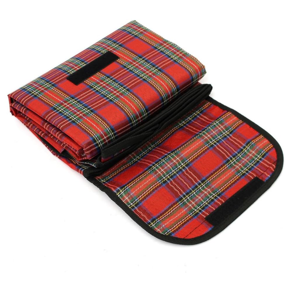 Garden Mile Picnic Beach Carry Rug Portable Travel Blanket Water Resistant Mat for Garden, Picnic, Beach, Camping, Indoor, Outdoor Folding Rug with Carry Handle Easy Clean (Red Tartan 115 x 148cm)