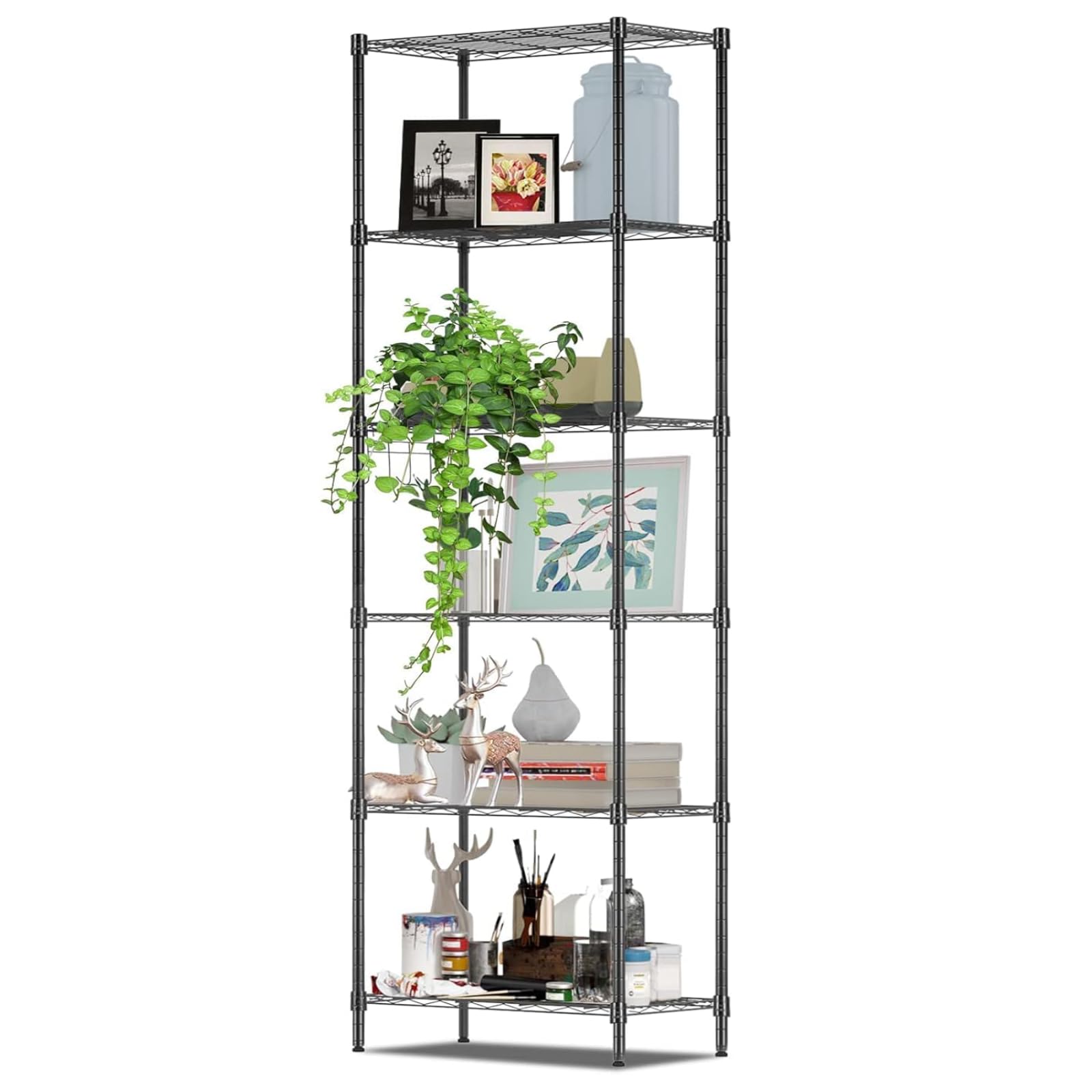 Himimi - Scaffale da cucina, in metallo, con ganci laterali, cromato, 54 x 29 x 160 cm,nero