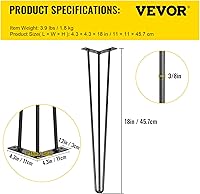 Vista 7 de VEVOR Patas de Mesa de Horquilla 18" Negro Juego de 4 Patas de Escritorio Capacidad de Carga Total de 880 libras Patas de Escritorio de Horquilla 3