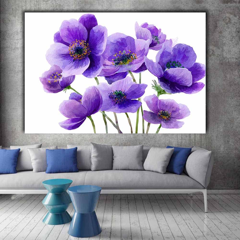 WUFIEA Semplice arte botanica Stampe su Canvas Grappoli di fiori per Camera da Letto Agriturismo Soggiorno Bagno(viola)-60x90cm Incorniciato